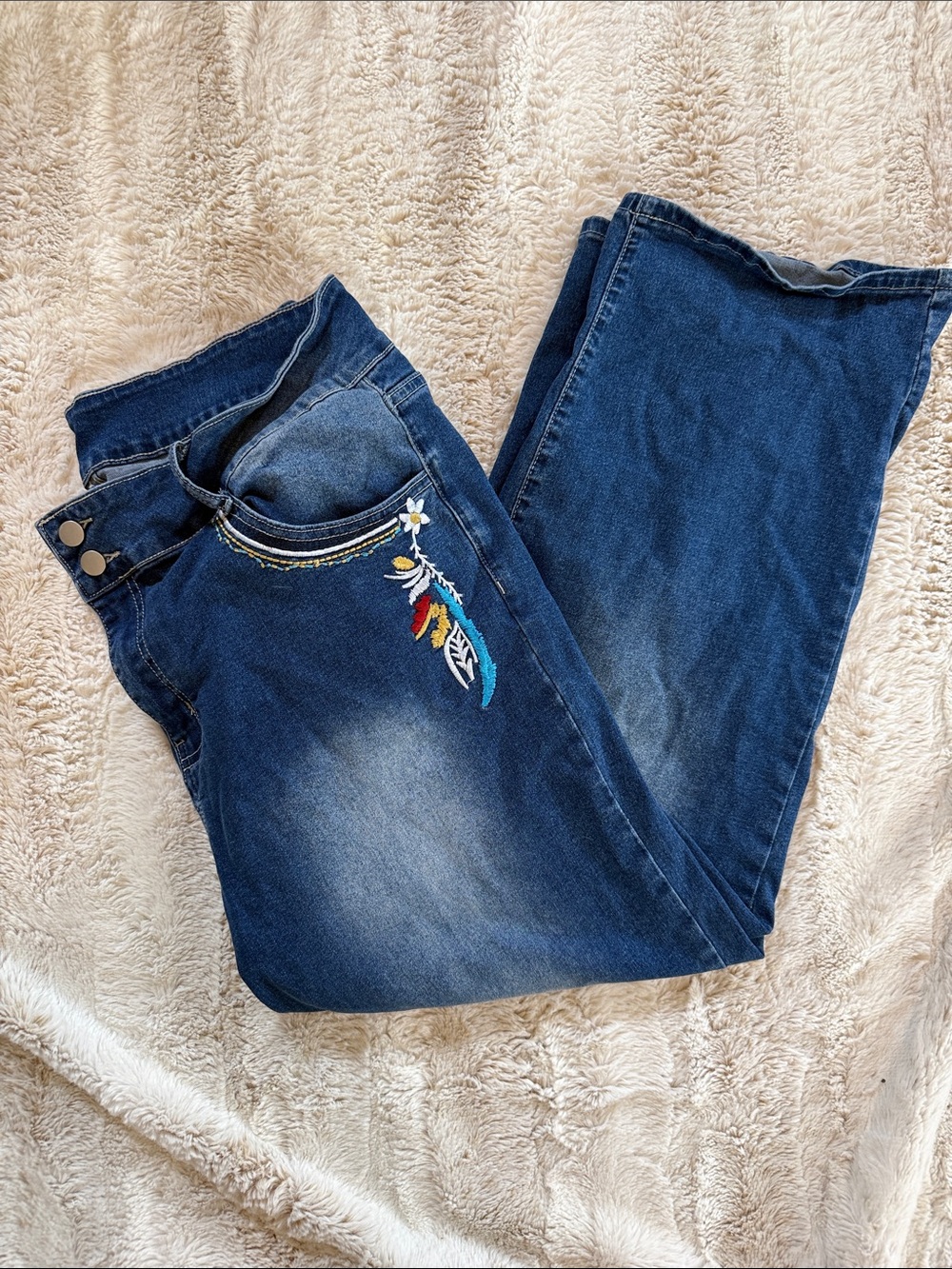 Women's Dark Blue Embroidered Denim Jeans